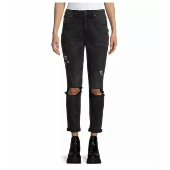 No Boundaries Womens Super High Rise Destructed Mom Jeans Black Size 7 NWT - Picture 1 of 12